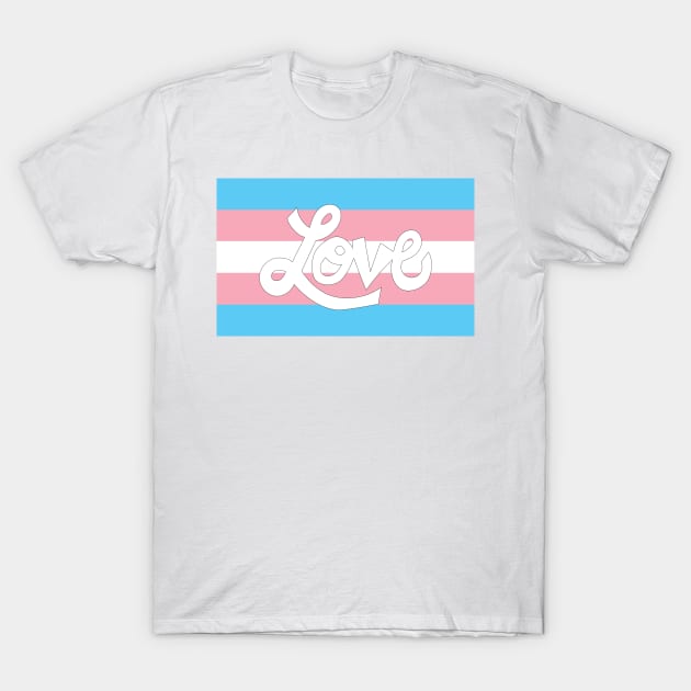 Transgender pride flag with Love text T-Shirt by Angel Dawn Design